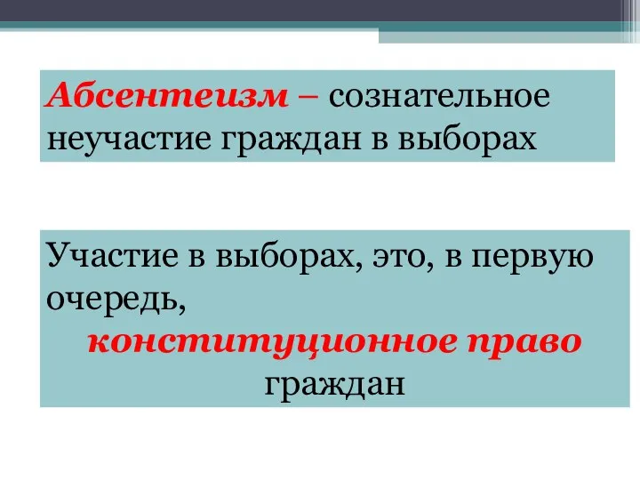 Абсентеизм – сознательное неучастие граждан в выборах Участие в выборах, это,