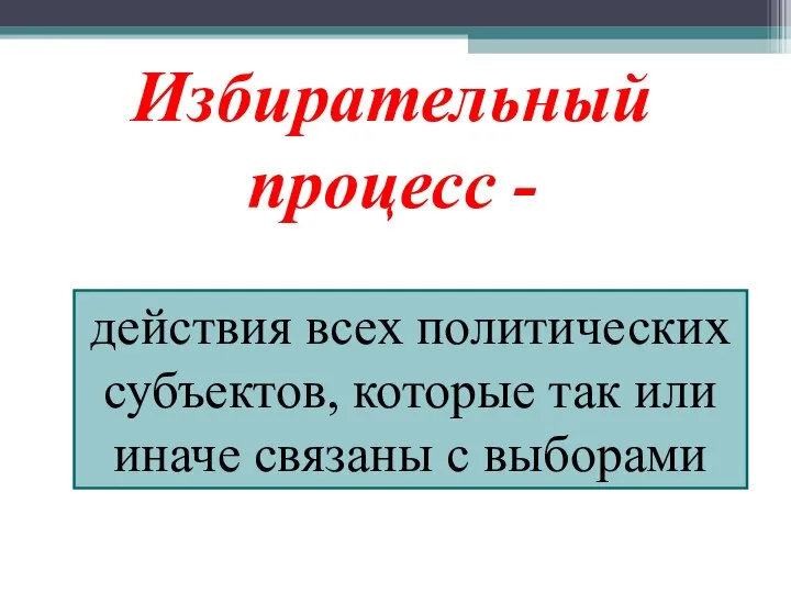 действия всех политических субъектов, которые так или иначе связаны с выборами Избирательный процесс -