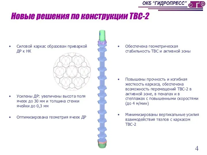 Новые решения по конструкции ТВС-2 Силовой каркас образован приваркой ДР к