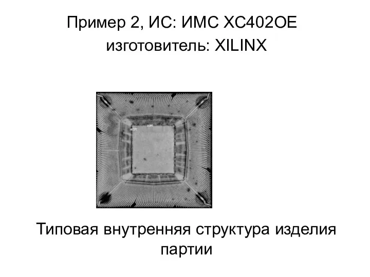 Пример 2, ИС: ИМС XC402OE изготовитель: XILINX Типовая внутренняя структура изделия партии