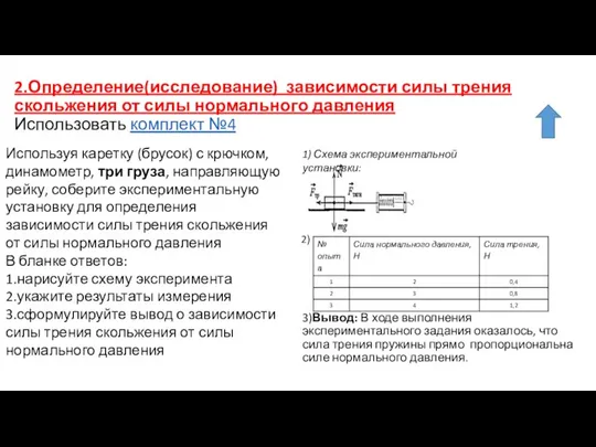 2.Определение(исследование) зависимости силы трения скольжения от силы нормального давления Использовать комплект