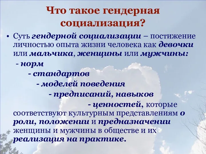 Что такое гендерная социализация? Суть гендерной социализации – постижение личностью опыта