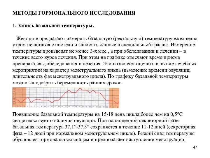 МЕТОДЫ ГОРМОНАЛЬНОГО ИССЛЕДОВАНИЯ 1. Запись базальной температуры. Женщине предлагают измерять базальную