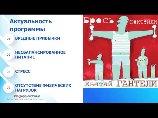 Актуальность программы ВРЕДНЫЕ ПРИВЫЧКИ НЕСБАЛАНСИРОВАННОЕ ПИТАНИЕ СТРЕСС ОТСУТСТВИЕ ФИЗИЧЕСКИХ НАГРУЗОК 01 02 03 04