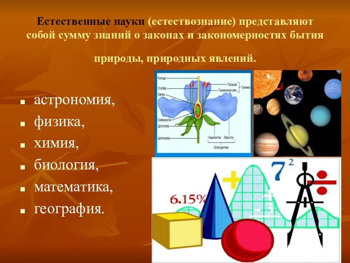 Естественные науки (естествознание) представляют собой сумму знаний о законах и закономерностях