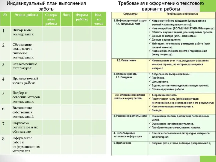 Индивидуальный план выполнения работы Требования к оформлению текстового варианта работы