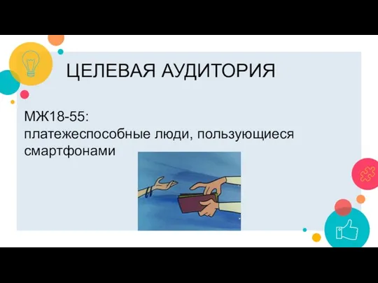 ЦЕЛЕВАЯ АУДИТОРИЯ МЖ18-55: платежеспособные люди, пользующиеся смартфонами