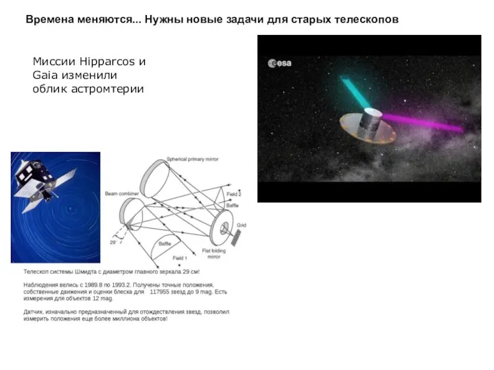 Времена меняются... Нужны новые задачи для старых телескопов Миссии Hipparcos и Gaia изменили облик астромтерии