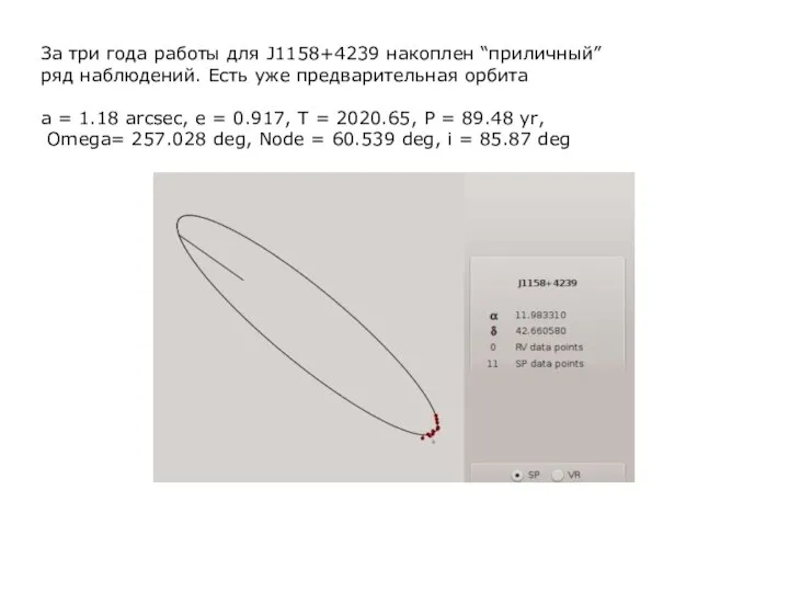 За три года работы для J1158+4239 накоплен “приличный” ряд наблюдений. Есть