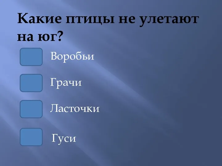 Какие птицы не улетают на юг? Грачи Воробьи Ласточки Гуси