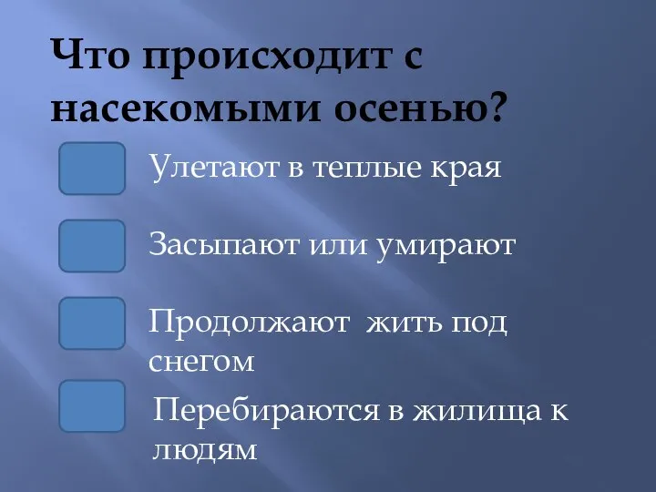 Что происходит с насекомыми осенью? Засыпают или умирают Улетают в теплые