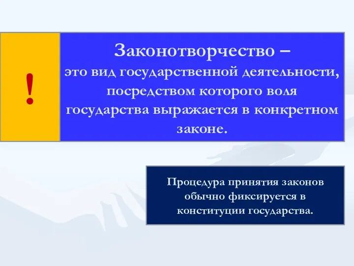 Законотворчество – это вид государственной деятельности, посредством которого воля государства выражается