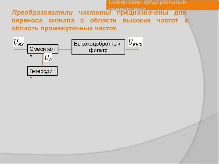 Преобразователи частоты предназначены для переноса сигнала с области высоких частот в