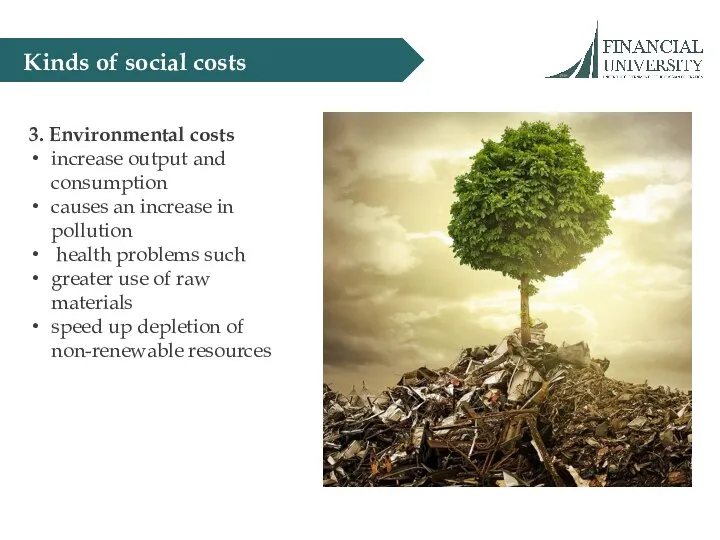 Kinds of social costs 3. Environmental costs increase output and consumption