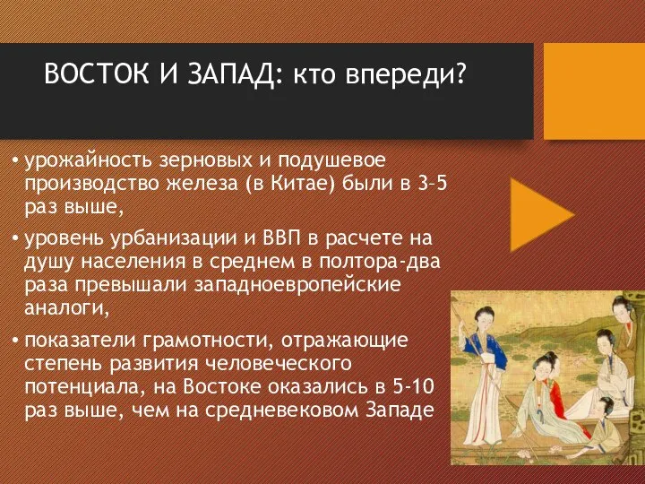 ВОСТОК И ЗАПАД: кто впереди? урожайность зерновых и подушевое производство железа