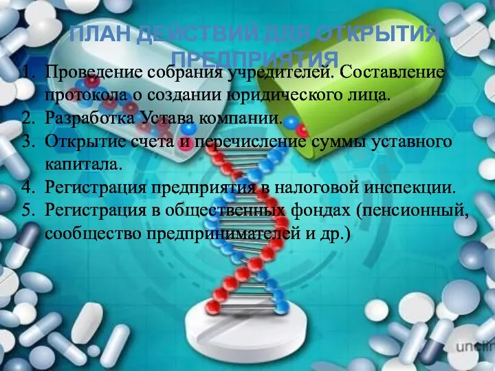 ПЛАН ДЕЙСТВИЙ ДЛЯ ОТКРЫТИЯ ПРЕДПРИЯТИЯ Проведение собрания учредителей. Составление протокола о