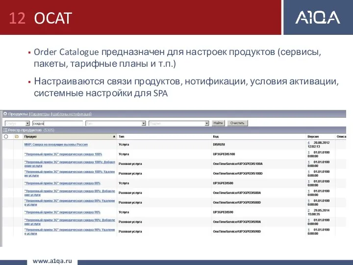 OCAT Order Catalogue предназначен для настроек продуктов (сервисы, пакеты, тарифные планы