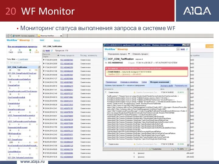 WF Monitor Мониторинг статуса выполнения запроса в системе WF www.a1qa.ru