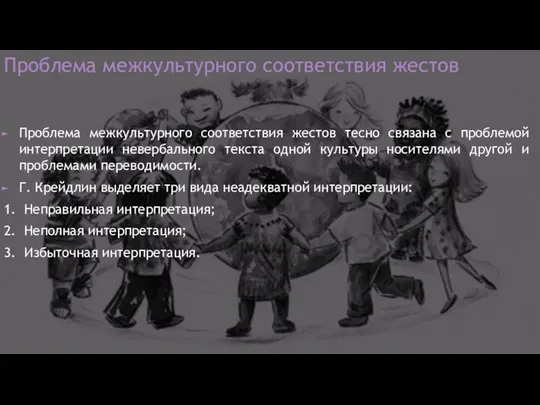 Проблема межкультурного соответствия жестов Проблема межкультурного соответствия жестов тесно связана с