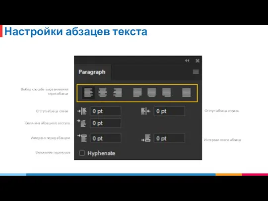 Настройки абзацев текста