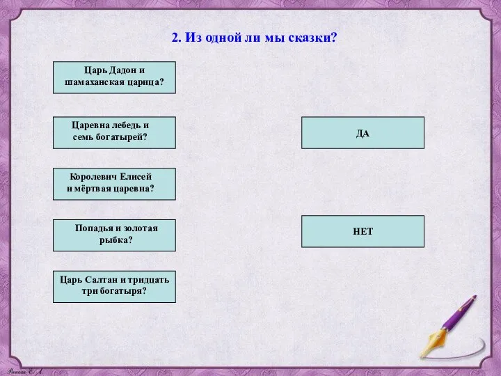 2. Из одной ли мы сказки? Царь Дадон и шамаханская царица?