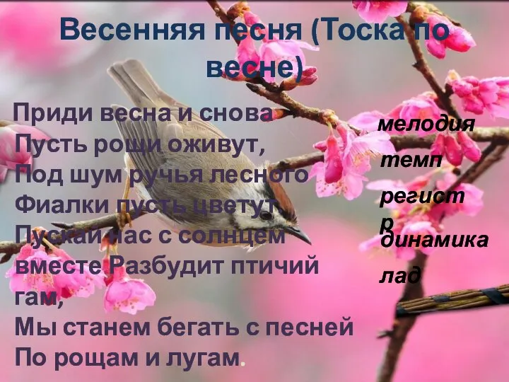 Весенняя песня (Тоска по весне) Приди весна и снова Пусть рощи