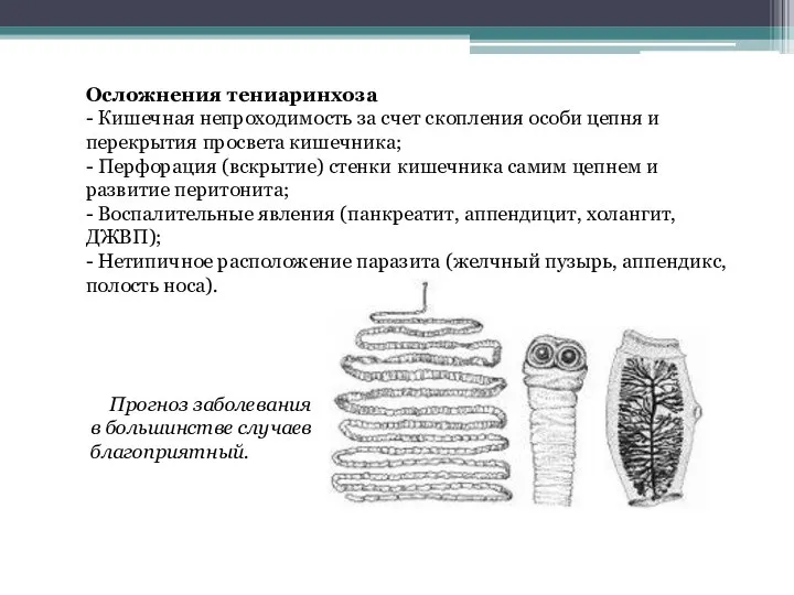 Осложнения тениаринхоза - Кишечная непроходимость за счет скопления особи цепня и