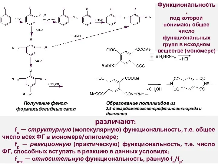 Функциональность, под которой понимают общее число функциональных групп в исходном веществе