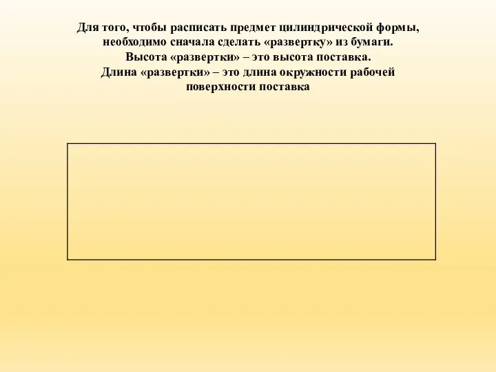 Для того, чтобы расписать предмет цилиндрической формы, необходимо сначала сделать «развертку»