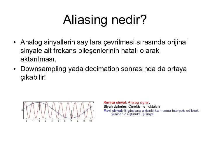 Aliasing nedir? Analog sinyallerin sayılara çevrilmesi sırasında orijinal sinyale ait frekans