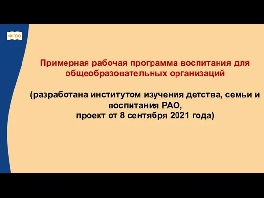 Примерная рабочая программа воспитания для общеобразовательных организаций (разработана институтом изучения детства,