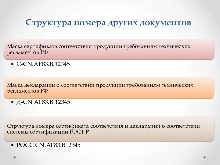 Структура номера других документов