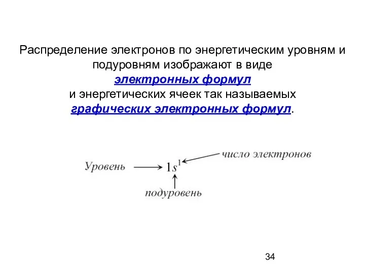 Распределение электронов по энергетическим уровням и подуровням изображают в виде электронных