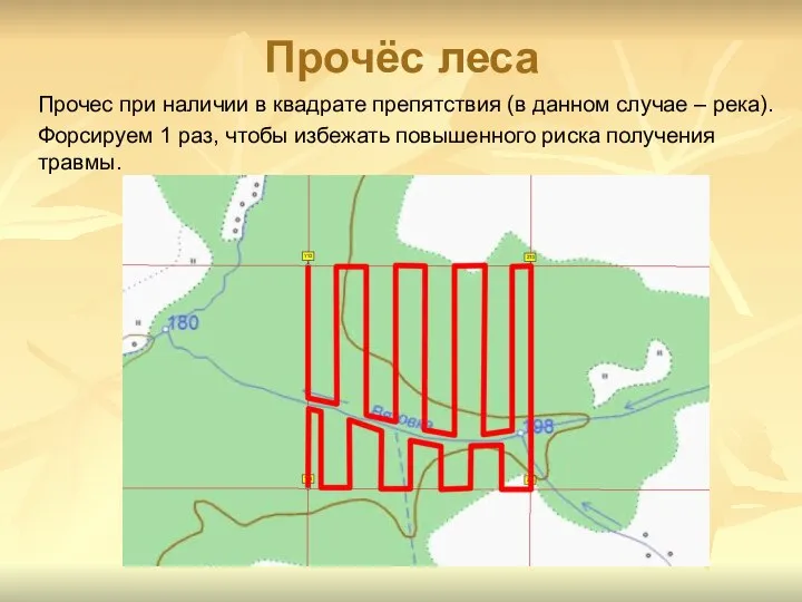 Прочёс леса Прочес при наличии в квадрате препятствия (в данном случае