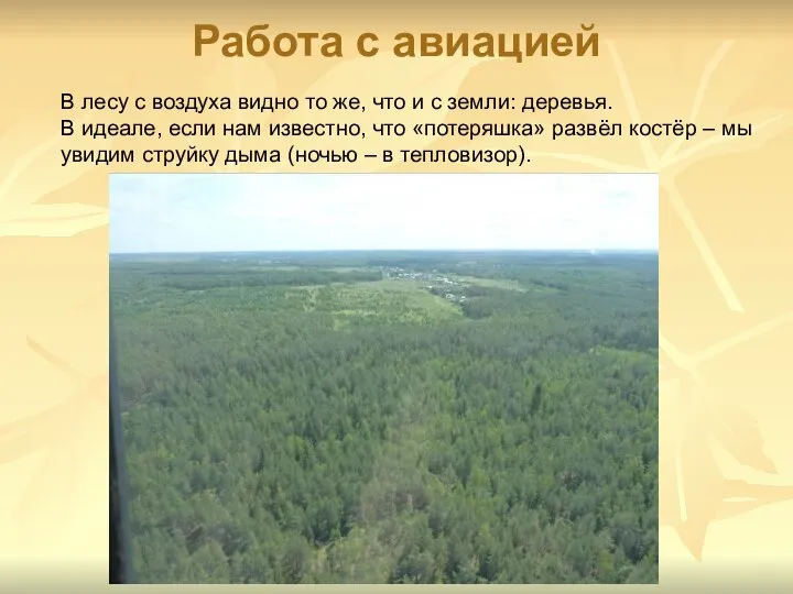 Работа с авиацией В лесу с воздуха видно то же, что