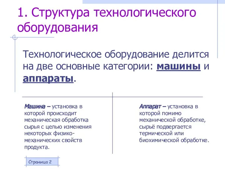 Страница 1. Структура технологического оборудования Технологическое оборудование делится на две основные