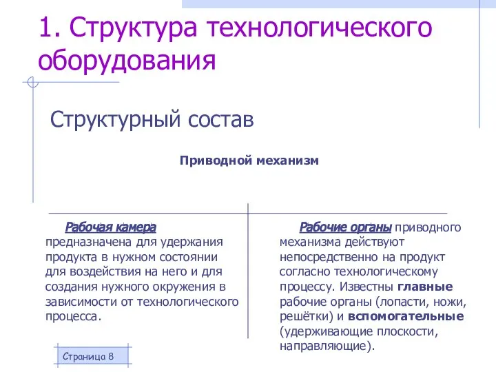 Страница 1. Структура технологического оборудования Структурный состав Приводной механизм Рабочая камера