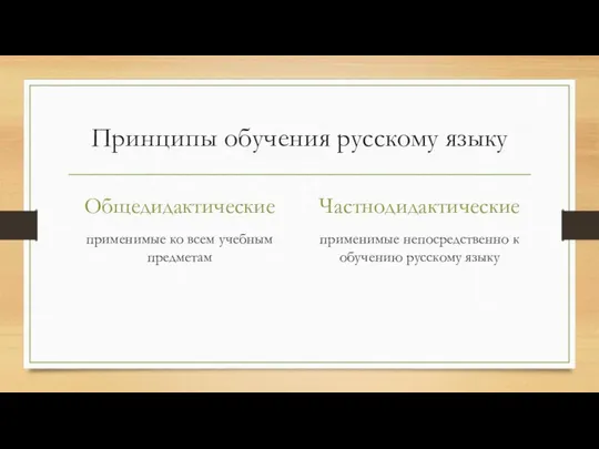 Принципы обучения русскому языку Общедидактические применимые ко всем учебным предметам Частнодидактические