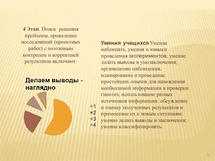 4 Этап. Поиск решения проблемы, проведение исследований (проектных работ) с поэтапным