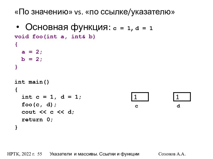 НРТК, 2022 г. Указатели и массивы. Ссылки и функции Созонов А.А.