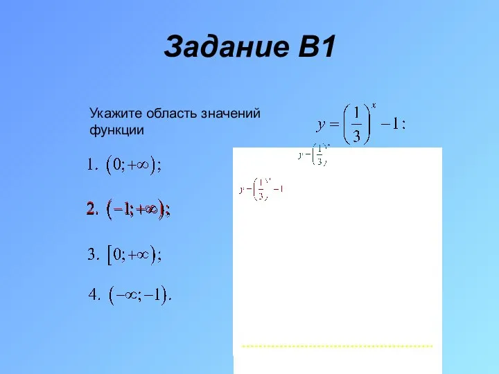 Задание В1 Укажите область значений функции