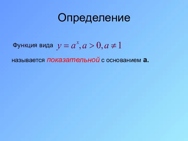 Определение Функция вида называется показательной с основанием а.