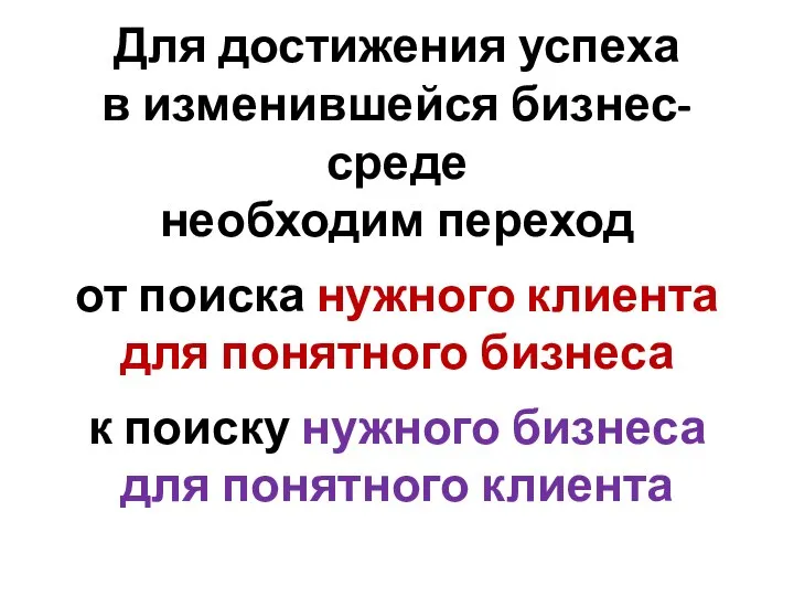 Для достижения успеха в изменившейся бизнес-среде необходим переход от поиска нужного