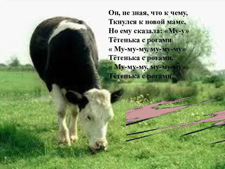 Он, не зная, что к чему, Ткнулся к новой маме, Но