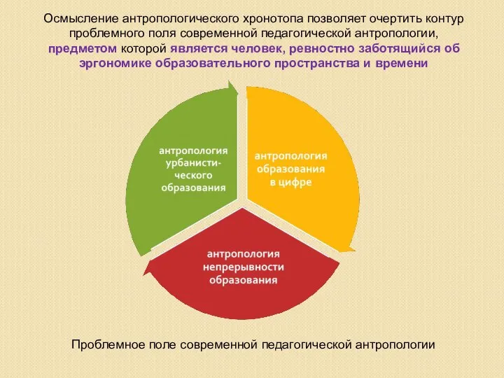 Осмысление антропологического хронотопа позволяет очертить контур проблемного поля современной педагогической антропологии,