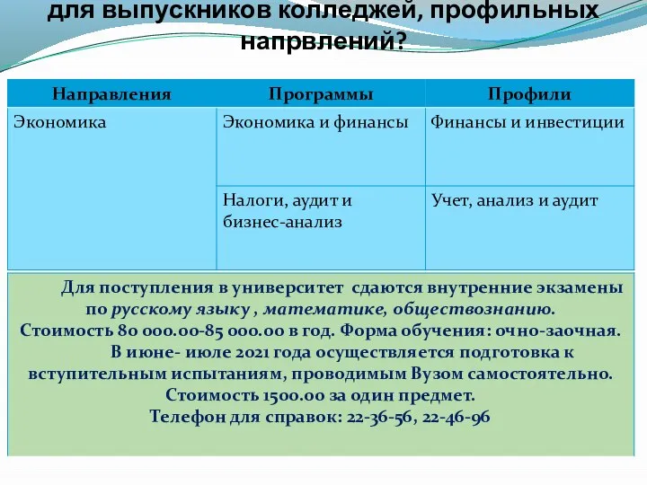 Какие направления, программы и профили есть для выпускников колледжей, профильных напрвлений?