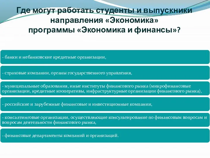 Где могут работать студенты и выпускники направления «Экономика» программы «Экономика и финансы»?