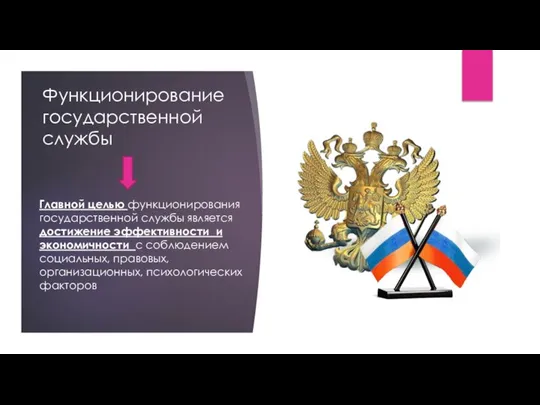 Функционирование государственной службы Главной целью функционирования государственной службы является достижение эффективности