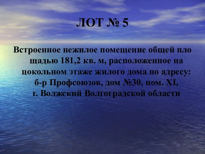 ЛОТ № 5 Встроенное нежилое помещение общей площадью 181,2 кв. м,