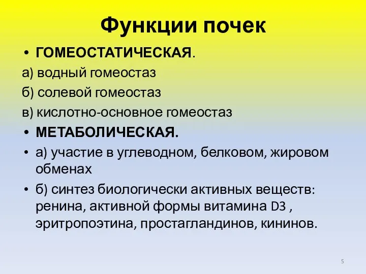 Функции почек ГОМЕОСТАТИЧЕСКАЯ. а) водный гомеостаз б) солевой гомеостаз в) кислотно-основное